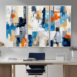 Blue Teal Abstract Canvas Wall Art, Modern Textured Painting Print, Navy Orange White Contemporary Art, Neutral Living Room Decor, Office Art