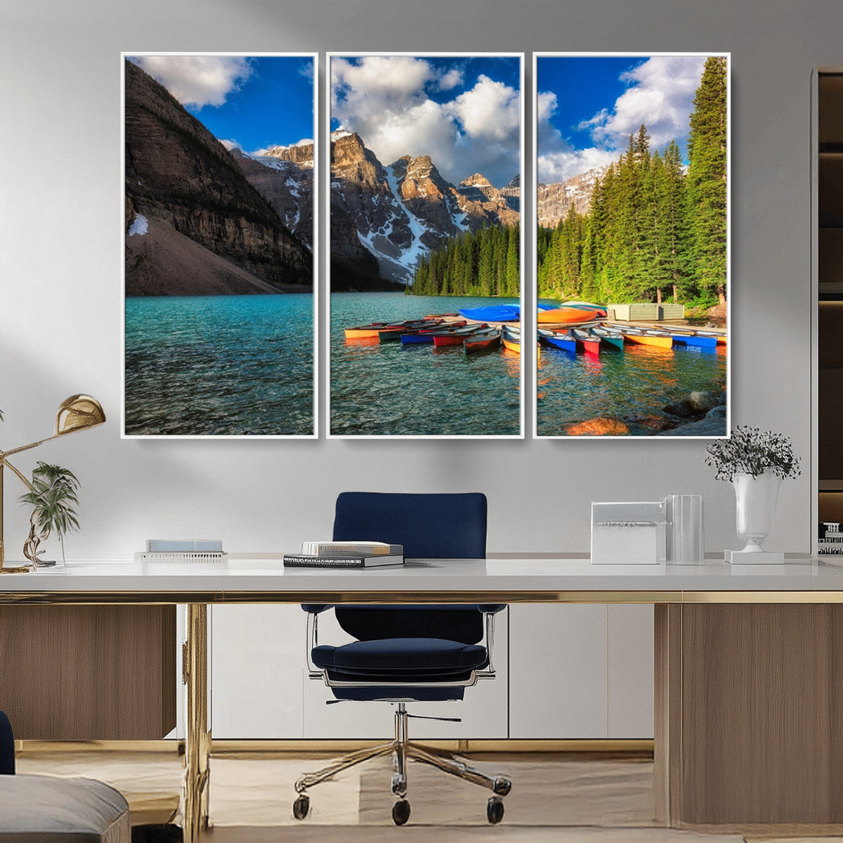 Moraine Lake 3-Panel Wall Art, Majestic Mountain and Lake