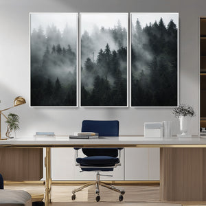 Foggy Forest Wall Art Canvas Print | 3 Panel Large Misty