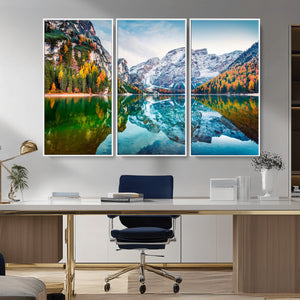 Spectacular autumn view of Braies Lake Wall Art Canvas Print