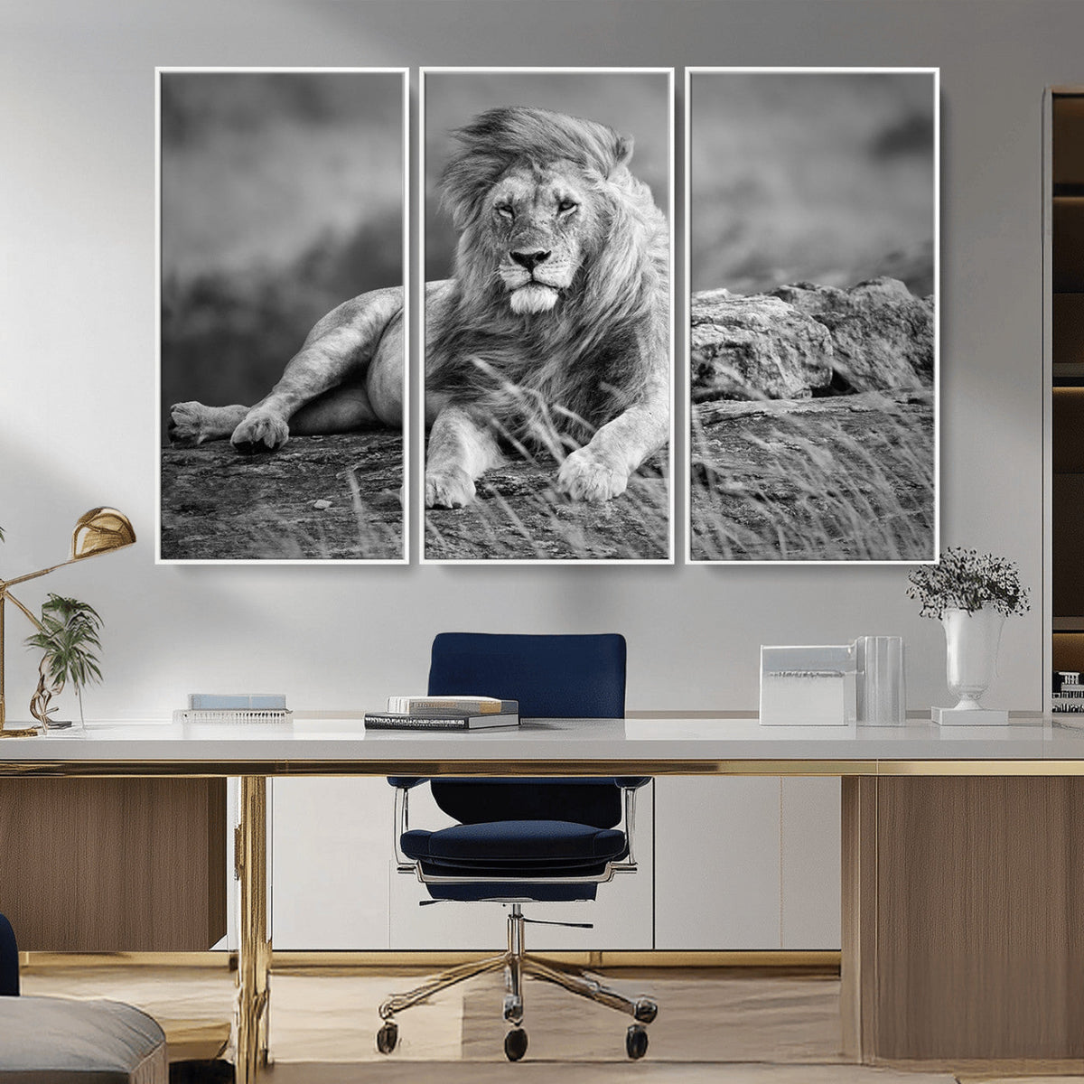 King Forest Lion Wall Art Canvas Print – Framed Majestic