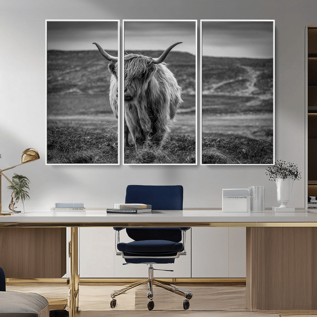 Fluffy Cattle Wall Art Print, Highland Cow Canvas, Framed
