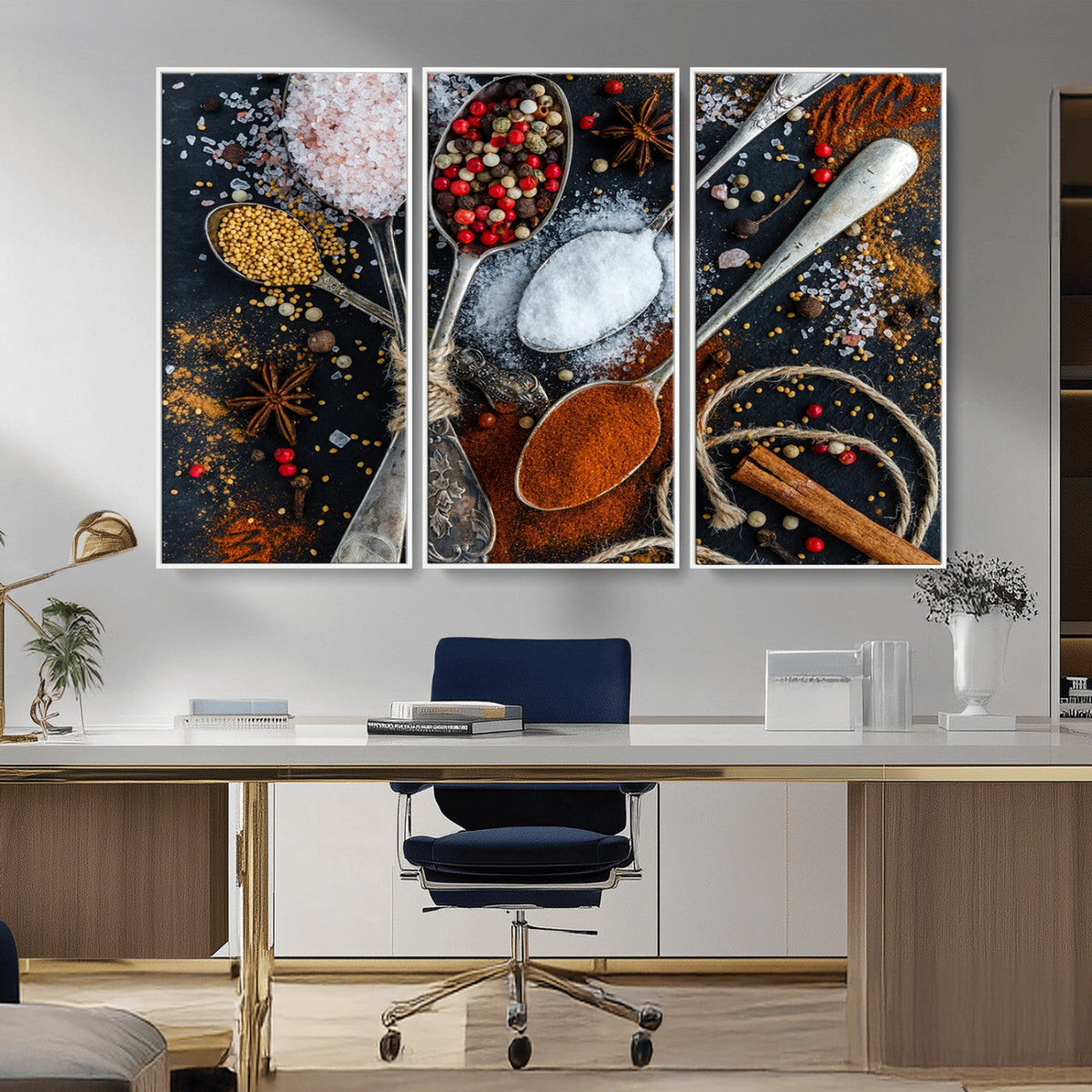 Spices and Seasonings Canvas Wall Art – Colorful Triptych