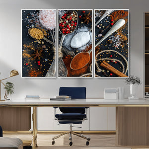 Spices and Seasonings Canvas Wall Art – Colorful Triptych