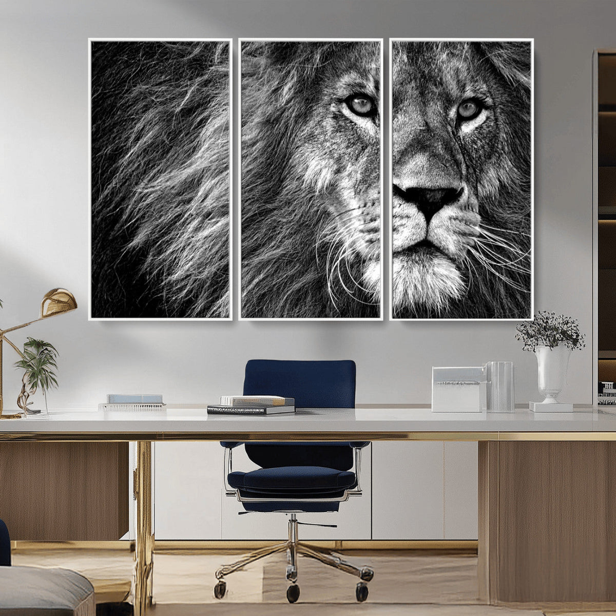 Black and White Lion Canvas Wall Art Print – Wildlife