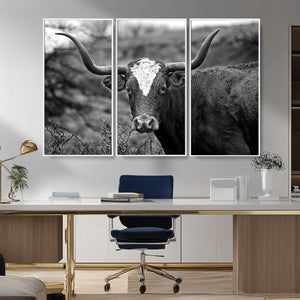 Western Home Wall Art Canvas Print, Framed Texas Longhorn
