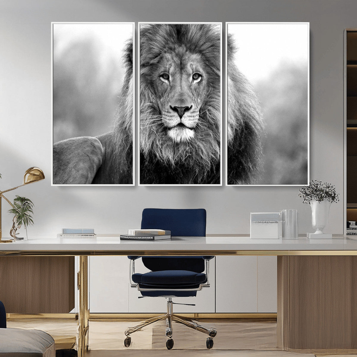 Black and White Lion Canvas Wall Art – Animal Print Artwork