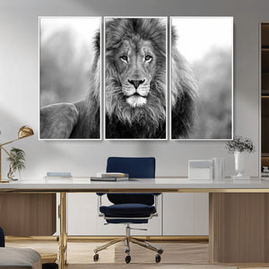 Black and White Lion Canvas Wall Art – Animal Print Artwork