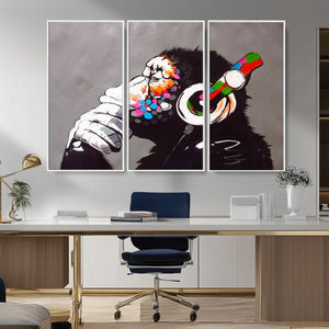Dj Monkey Listening to Music Wall Art Print | Banksy Monkey