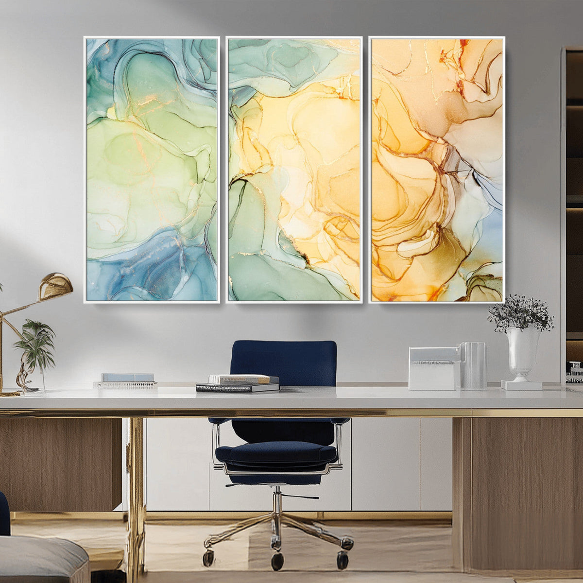 Green and Yellow Marble Fluid Effect Wall Art, Green and