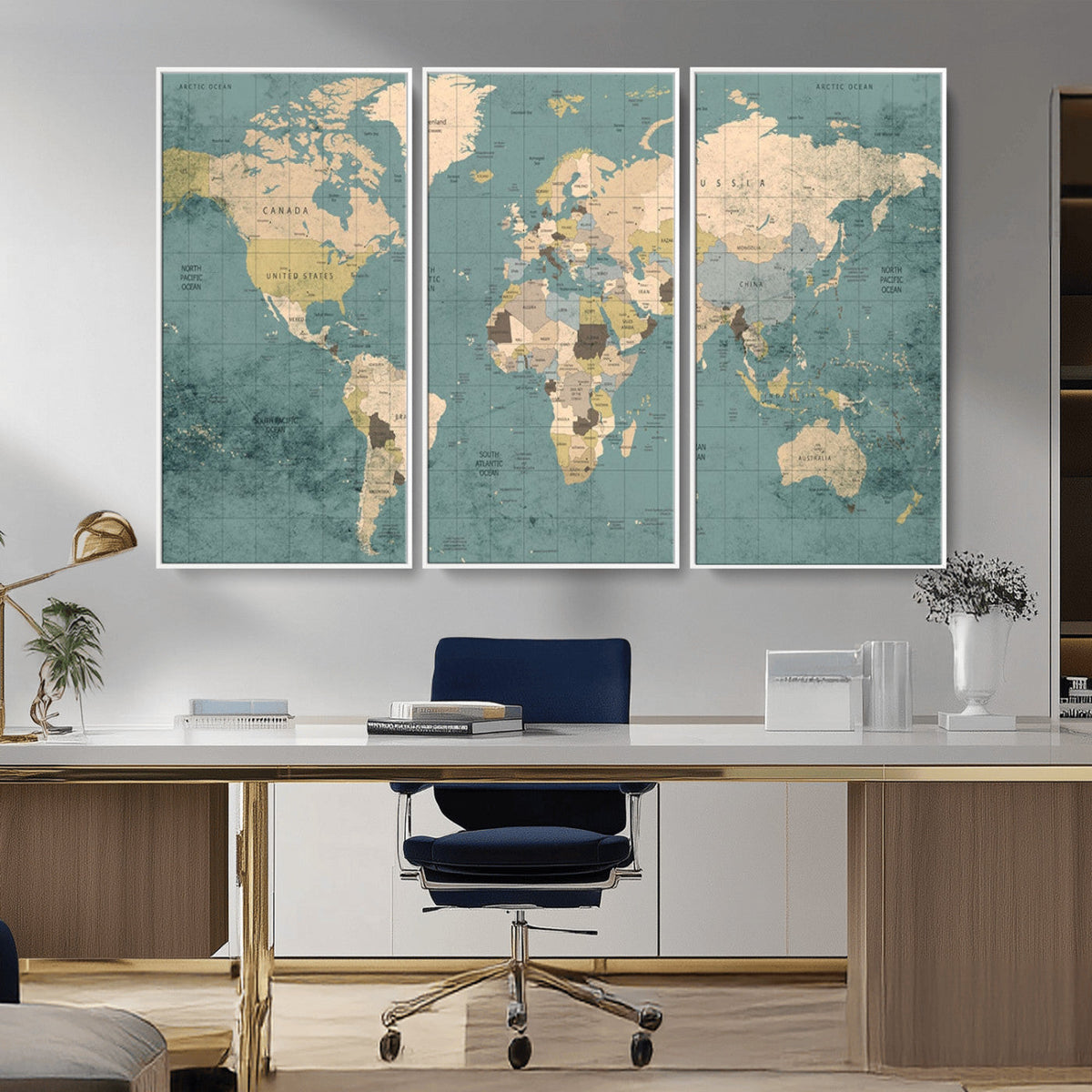 Classic World Map Canvas Print – Framed Vintage Map Wall