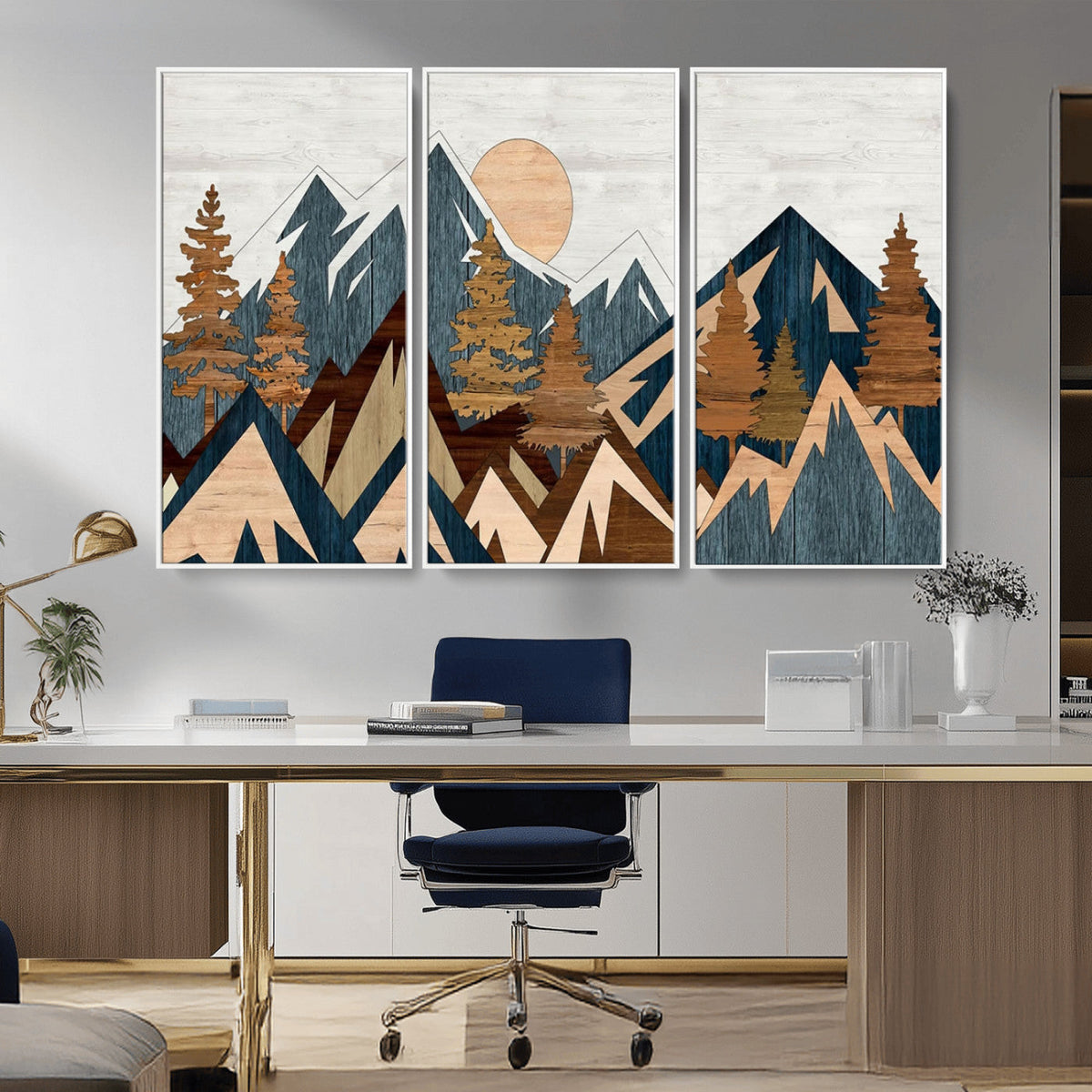 Abstract Wood Panel Effect Mountain Range Top Wall Art