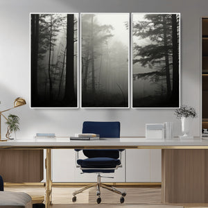 Misty Forest Wall Art Premium Canvas Print a Foggy and