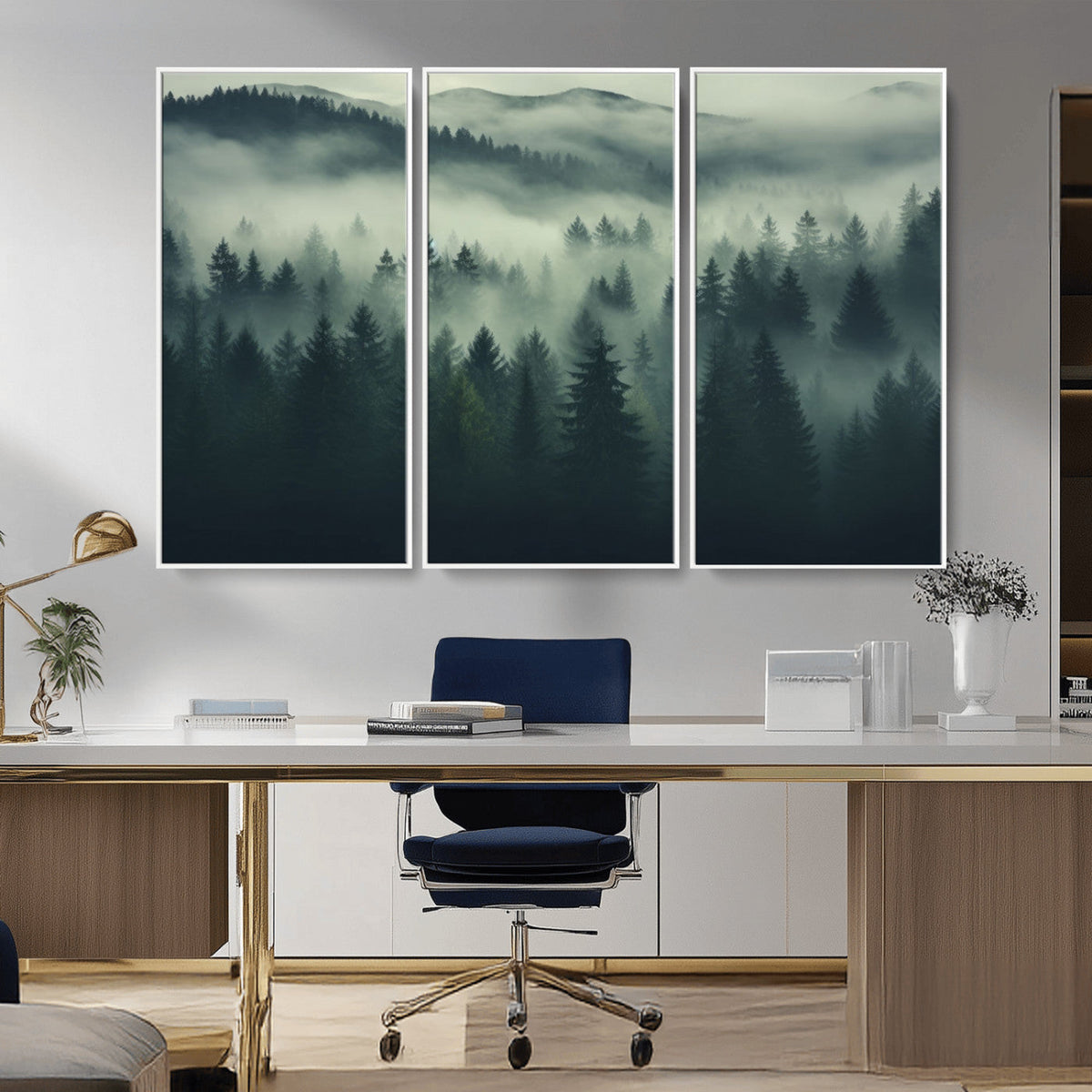 Misty Forest Wall Art Premium Canvas Print a Foggy and