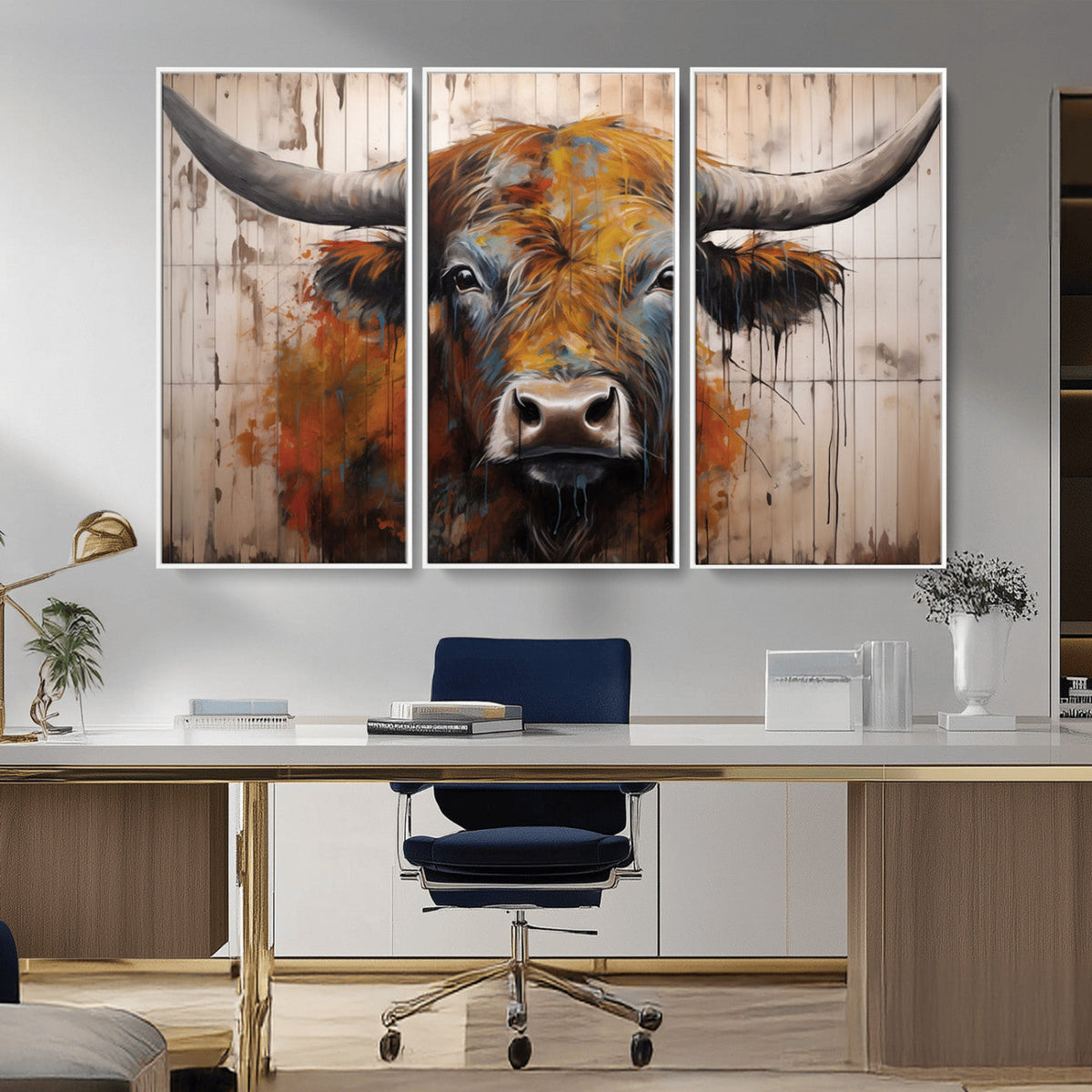 Abstract Bull Highland Cow Canvas Wall Art Print – Vibrant
