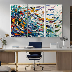 Modern Abstract Fish Shoal Wall Art Canvas Print, Colorful