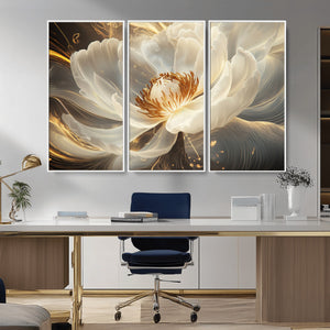 Gold Floral Wall Art Canvas Print, Framed Modern Flower Art