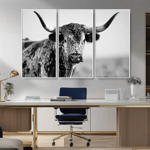 Texas Highland Cow Longhorn Canvas Print - Rustic Farmhouse
