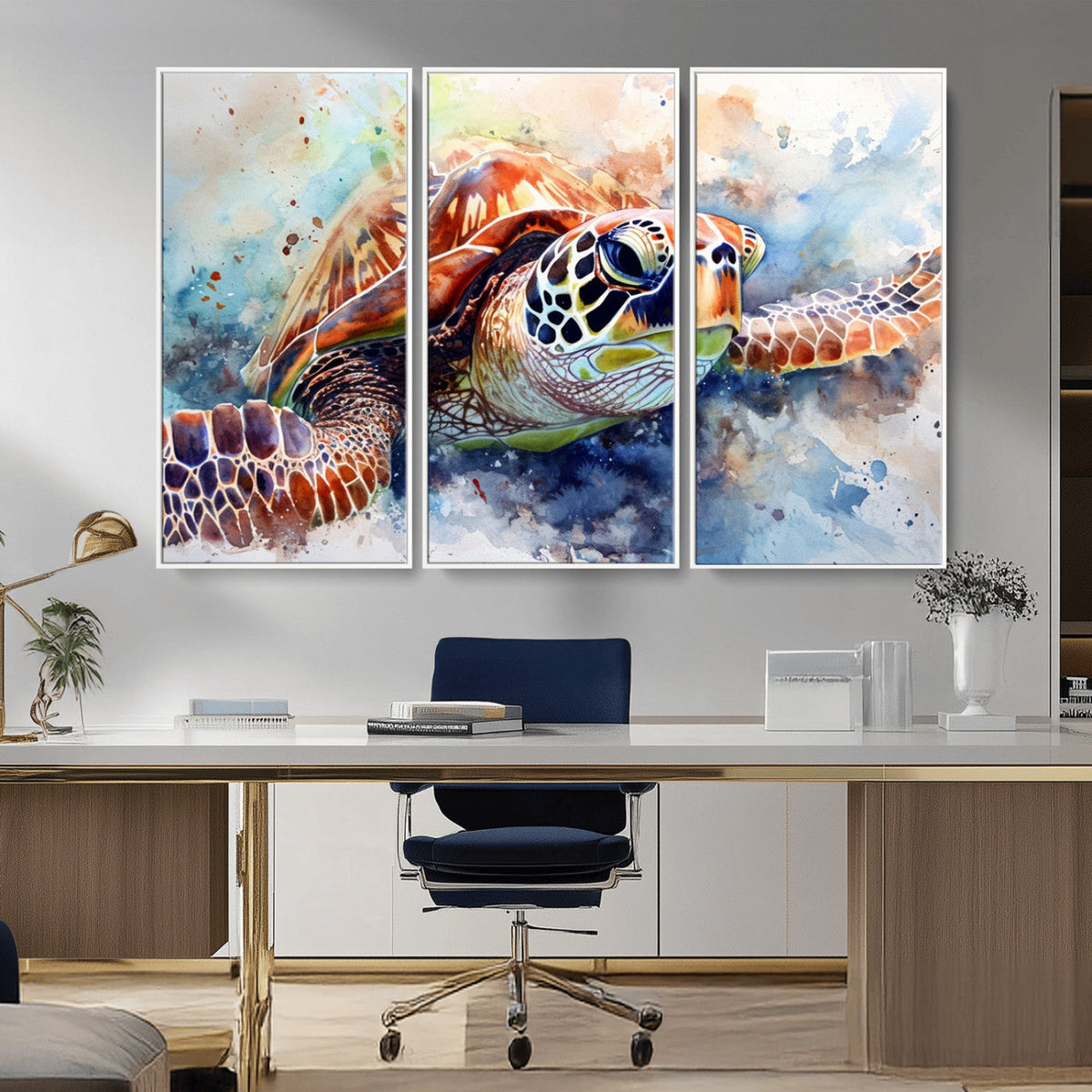 Watercolor Sea Turtle Wall Art Canvas Print - Vibrant Ocean