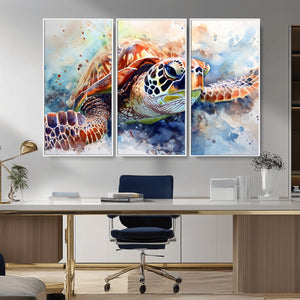 Watercolor Sea Turtle Wall Art Canvas Print - Vibrant Ocean