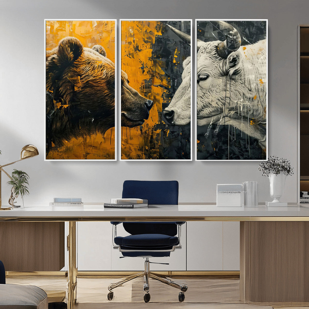 Bear and Bull Wall Art Canvas Print – Abstract Animal
