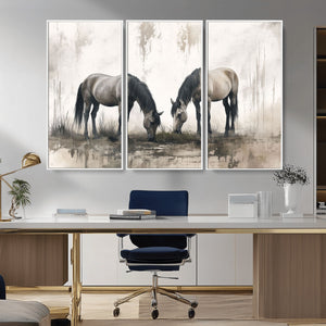 Chines Ink Style Vintage Horses Wall Art Canvas Print for