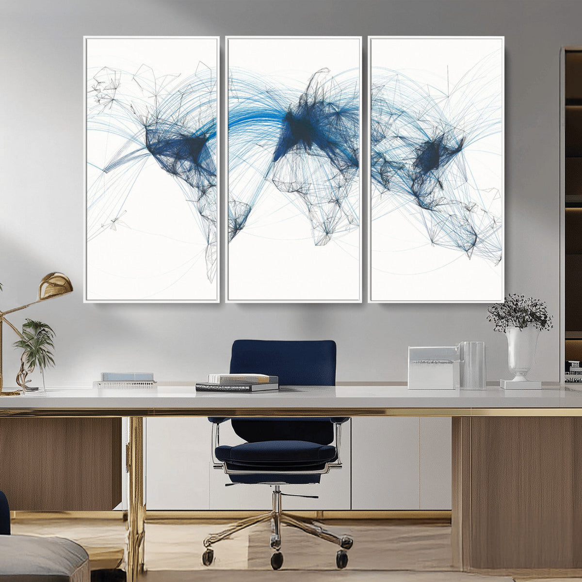 Flight Route Map Wall Art Canvas Print, Abstract Air Traffic
