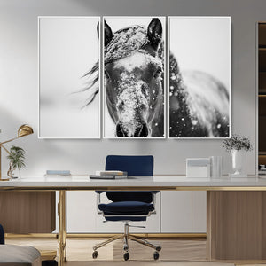Western Wall Art | Black and White Winter Horse Wall Art |