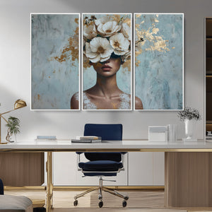 Golden Petal Wall Art - Petal Silhouette Woman Wall Art