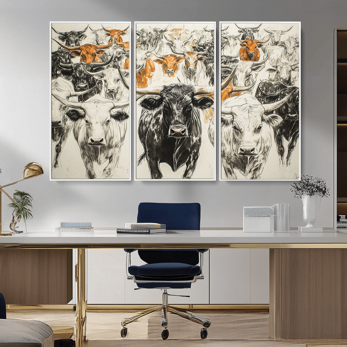 Texas Longhorn Wall Art Canvas Print – Herd Abstract Cow