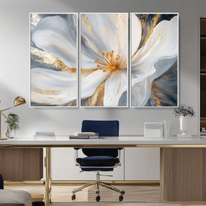 White and Gold Floral Canvas Wall Art - Framed and Ready to
