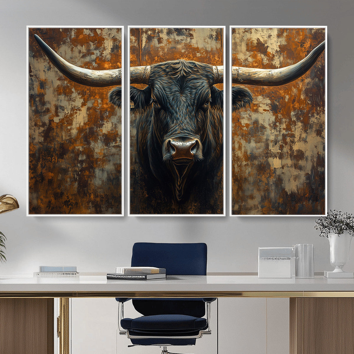 Longhorn Texas Cow Bull Wall Art | Rustic Farmhouse Canvas