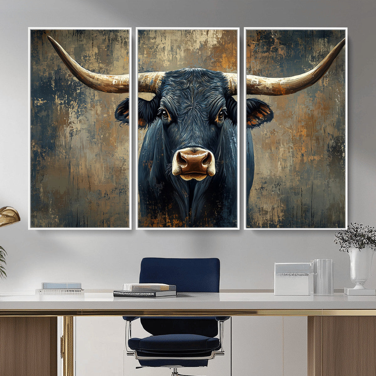 Texas Western Wall Art Canvas Print - Abstract Cow Longhorn
