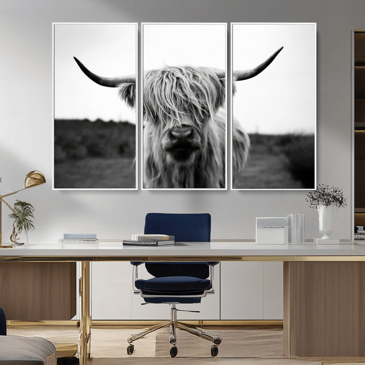 Highland Cow Wall Art | Black and White Farmhouse Decor |
