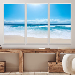 Wall Art Canvas Print Shiny Blue Sea and Beach