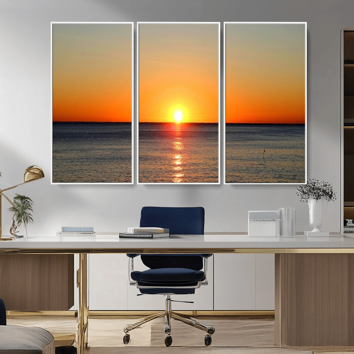 Golden Horizon Sunset Over Ocean Wall Art Canvas Print –