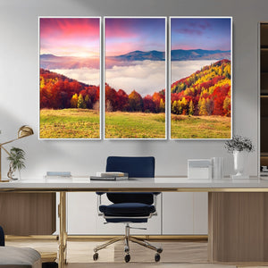 Autumn Mountain Foggy Landscape Wall Art Canvas Print |