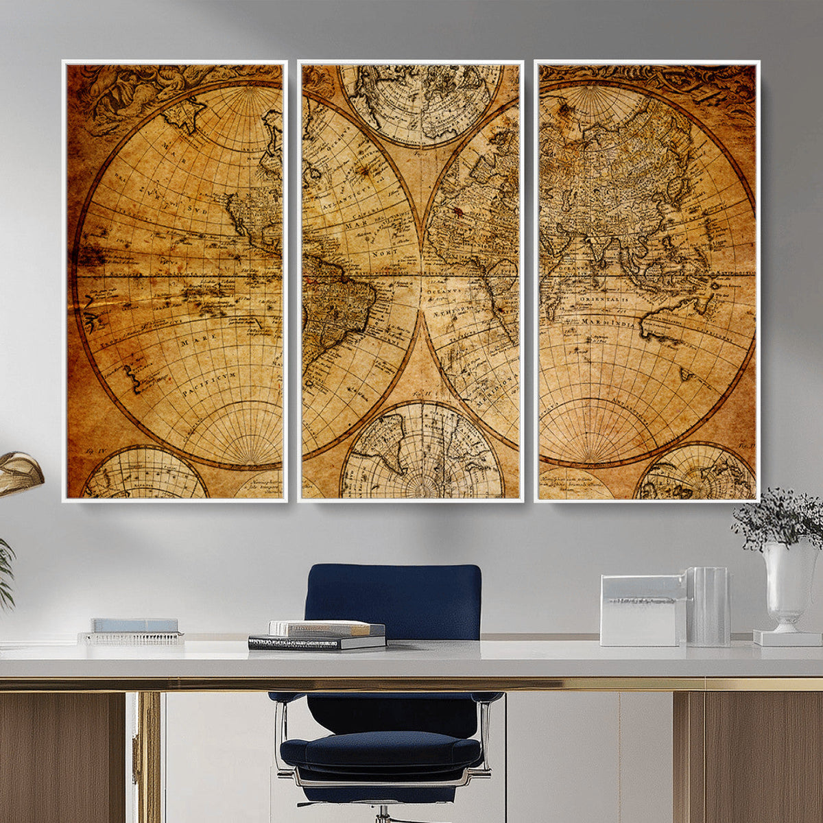 Vintage World Map Canvas Print – Antique Push Pin Travel