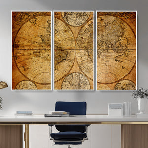 Vintage World Map Canvas Print – Antique Push Pin Travel