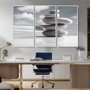 Still Life Black and White Zen Stones Wall Art Canvas,