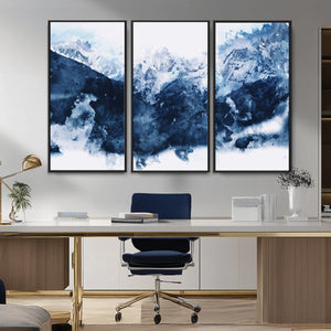 Abstract Blue Mountain Canvas Wall Art – Modern Triptych