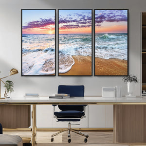 Coastal Sunset Art Beach Canvas Wall Art Print | Ocean Waves