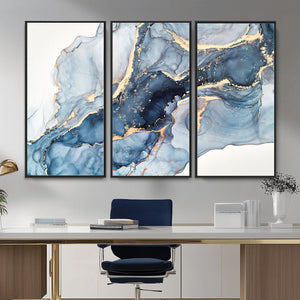Blue Abstract Canvas Wall Art Print | Fluid Marble Effect Abstract Art