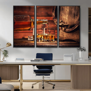 Whiskey and Cigar Canvas Wall Art | 3 Panel Bar Room Decor