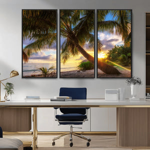 Tropical Island Sunset on the Beach Palms Wall Art Canvas