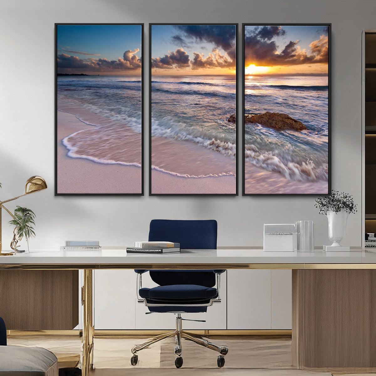 Sea Ocean Sunset Beach Wall Art Canvas Print