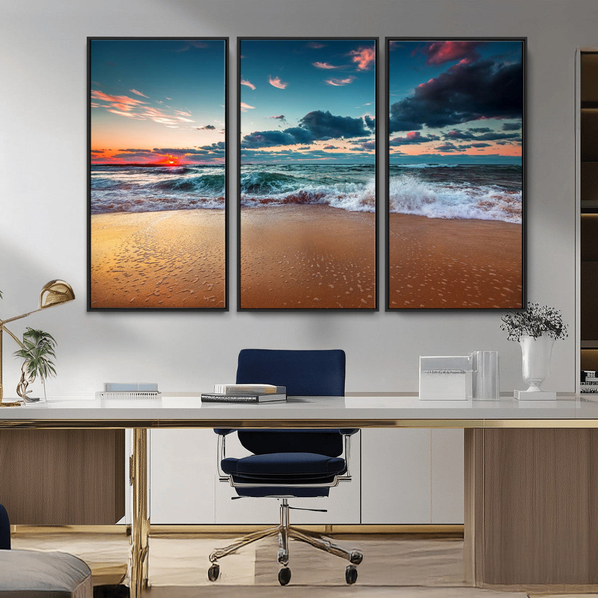 Sunset Ocean Beach Wall Art – Giclee Canvas Print, Coastal