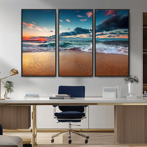 Sunset Ocean Beach Wall Art – Giclee Canvas Print, Coastal