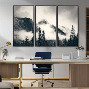 Large Foggy Mountain Forest Wall Art Canvas Print | Misty