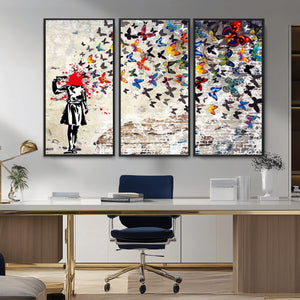 Banksy Art Butterfly Girl Explosion Canvas Art – Vibrant